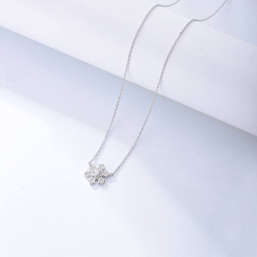 Zircon Snowflake Pendant Sterling Silver Necklace for Women