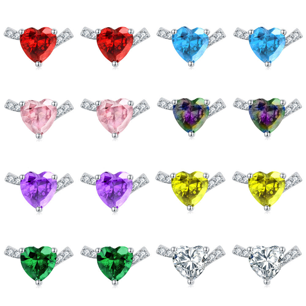 Heart Zircon silver studs earrings for women