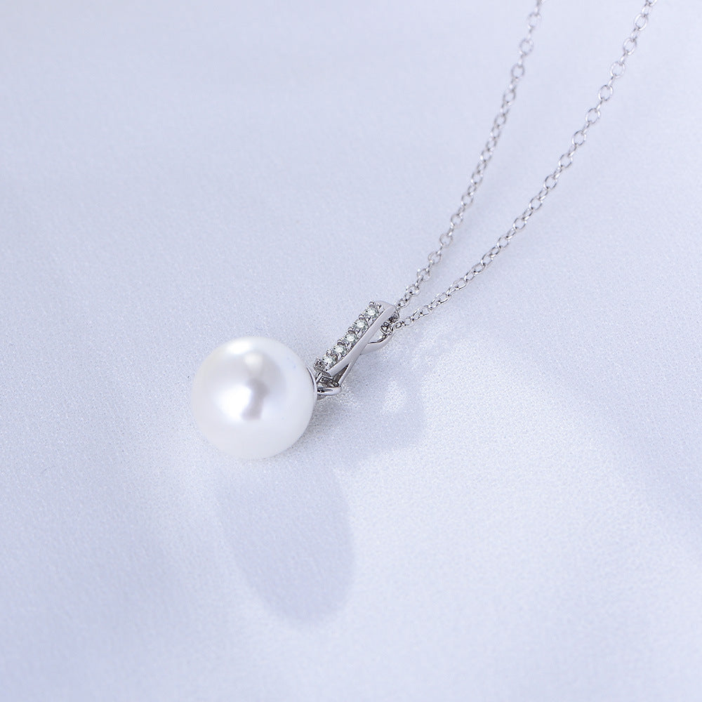 Pearl with Zircon Pendant Sterling Silver Necklace for Women