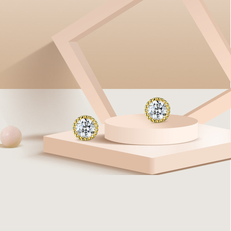 Round Zircon Silver Studs Earrings for Women