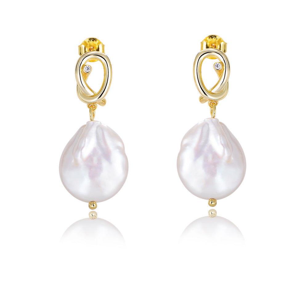 Irregular Baroque Pearl Silver Drop Earrings for Women