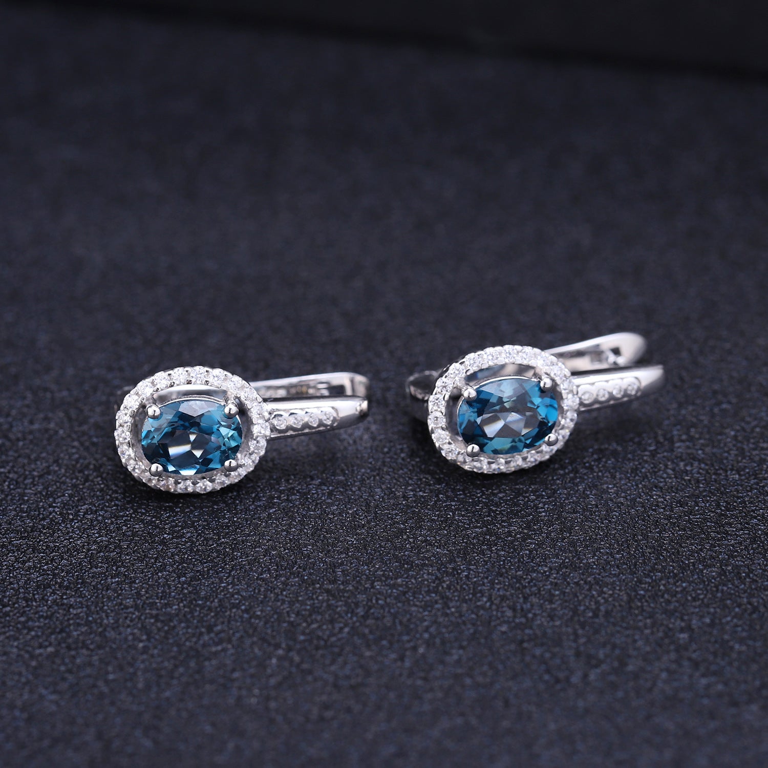 European Natural Topaz Soleste Halo Oval Shape Silver Studs Earrings for Women