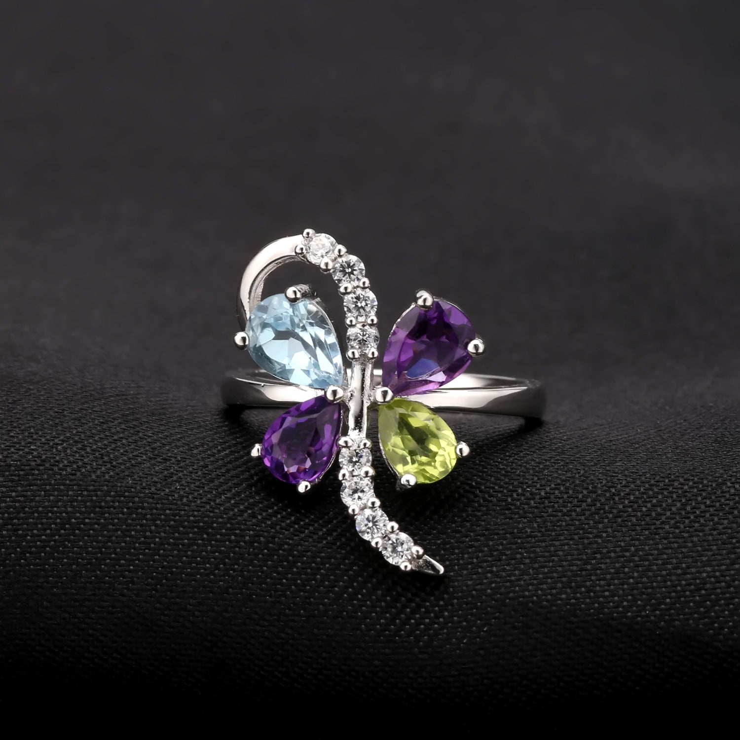 Natural Colourful Treasure Sterling Silver Ring for Women