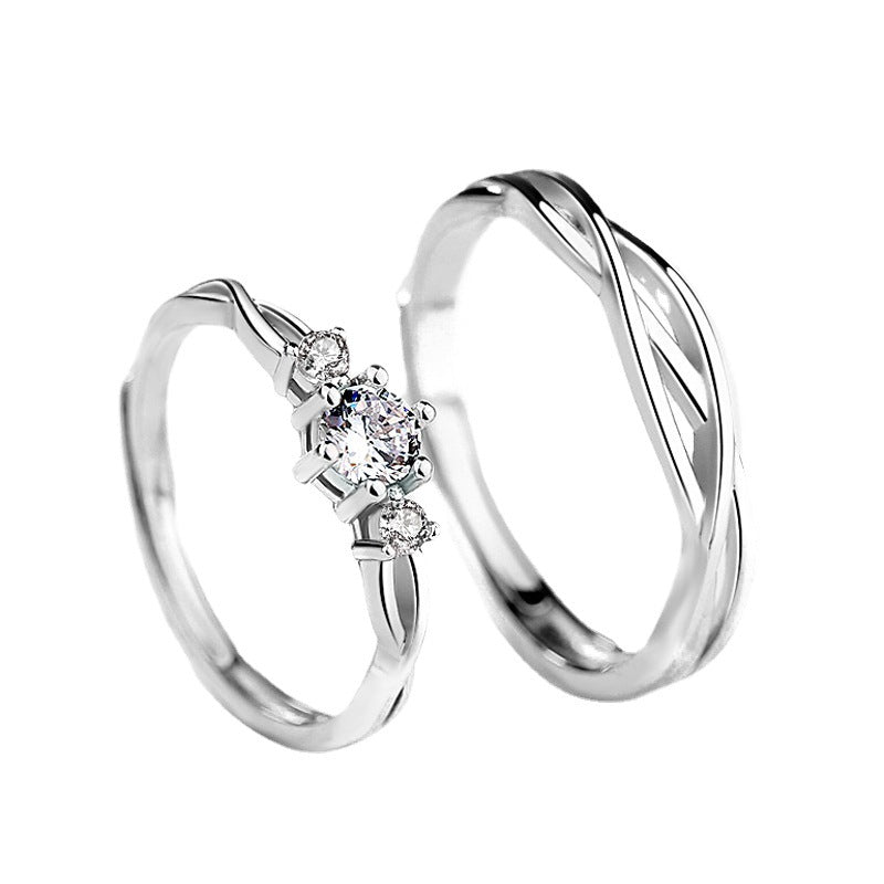 Hollow Line Design with Zircon Silver Couple Ring for Women