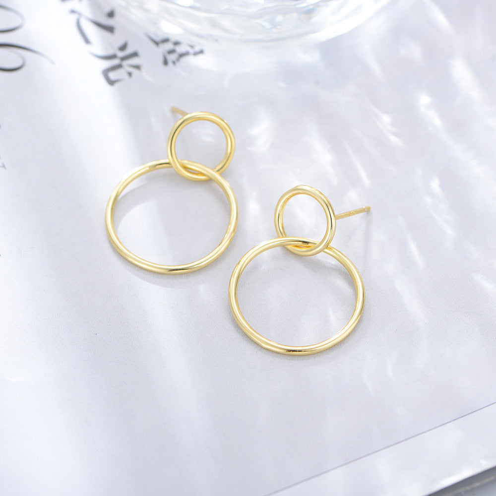 Double Circle Silver Drop Earrings for Women