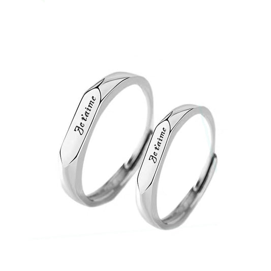 French JET'AIME Silver Couple Ring for Women