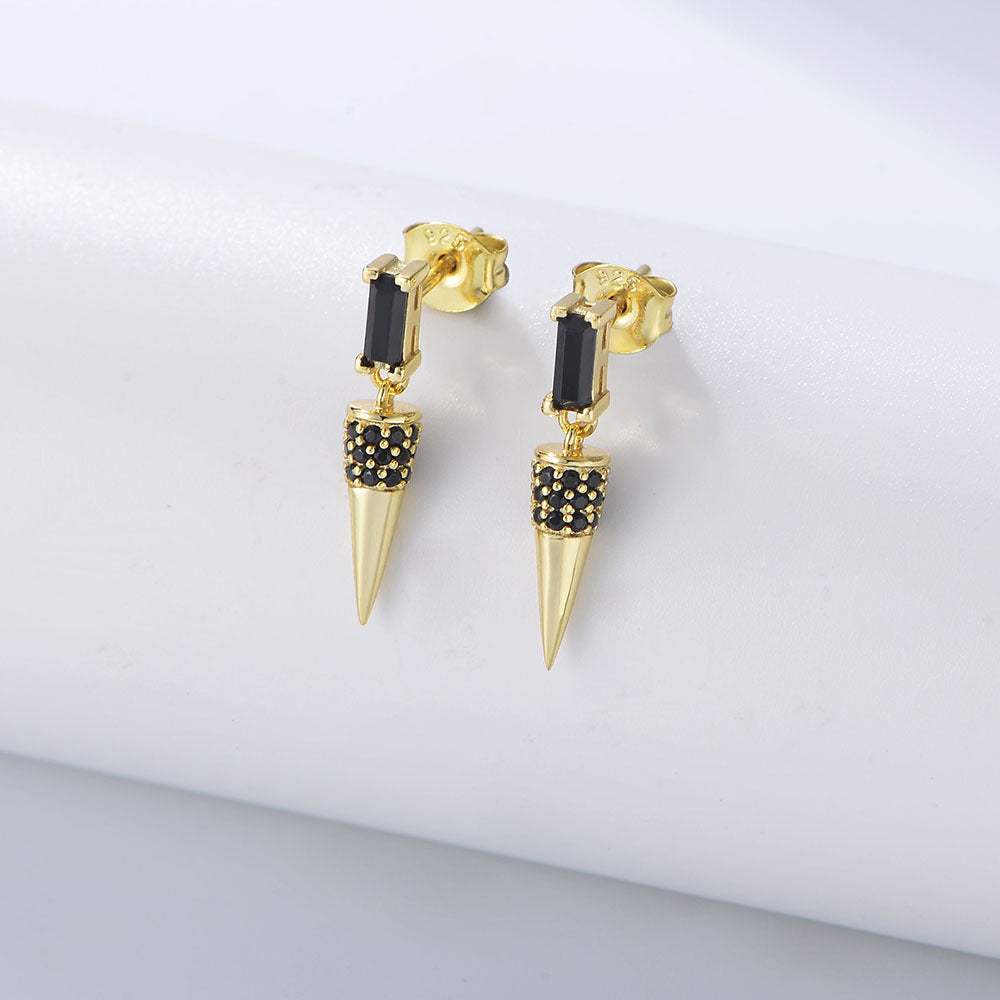 Black Zircon Cone Silver Studs Earrings for Women