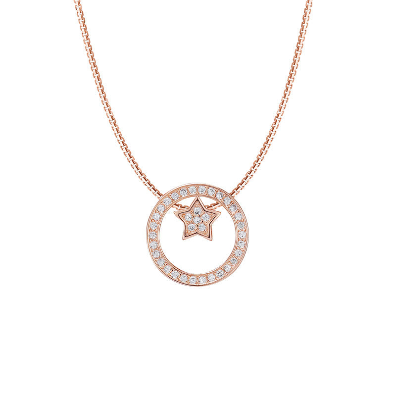 Zircon Circle with Star Silver Necklace for Women