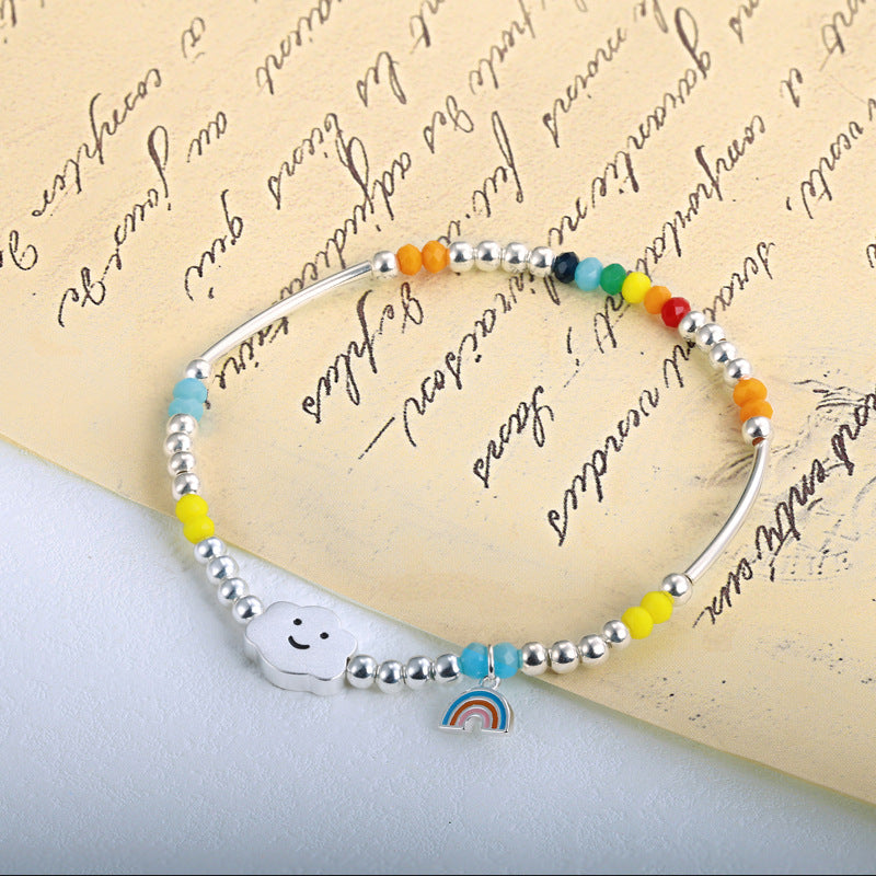 Rainbow Cloud Colourfule Beading Silver Bracelet for Women