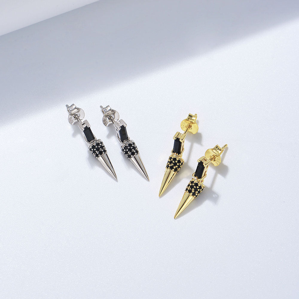 Black Zircon Cone Silver Studs Earrings for Women