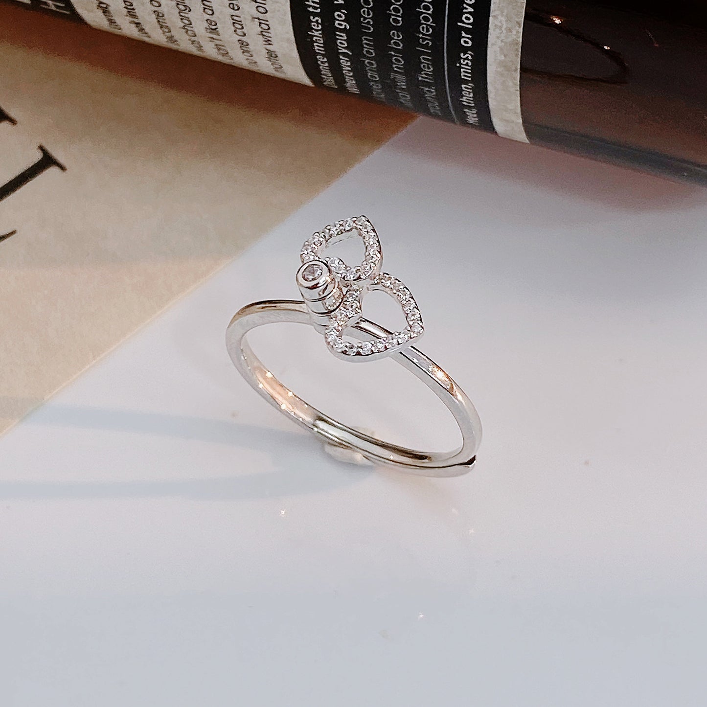 Rotatable Double Zircon Heart Silver Ring