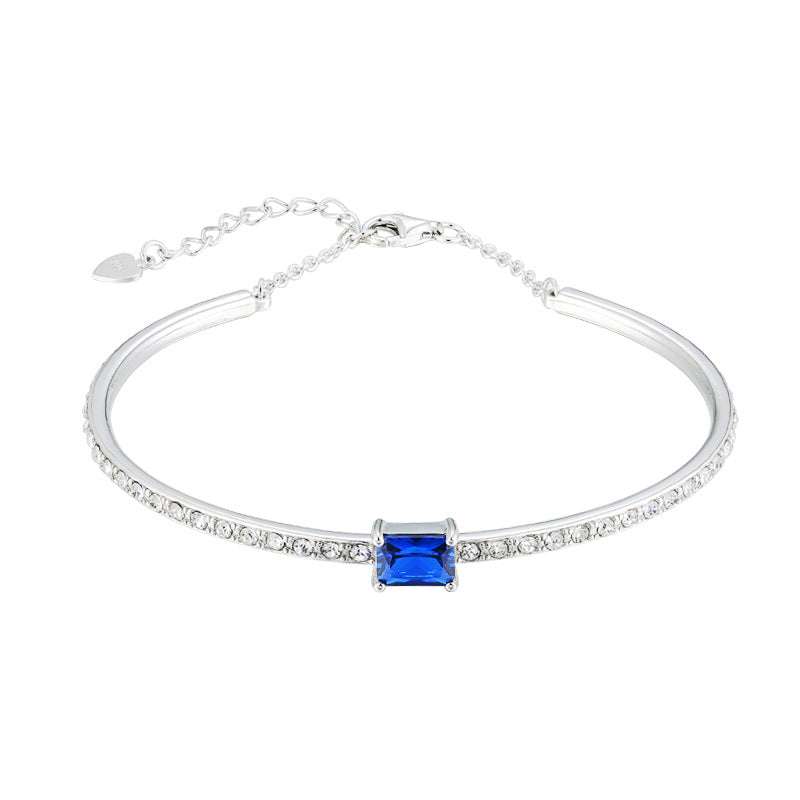 7*5mm Rectangular Blue Spinel Silver Bracelet