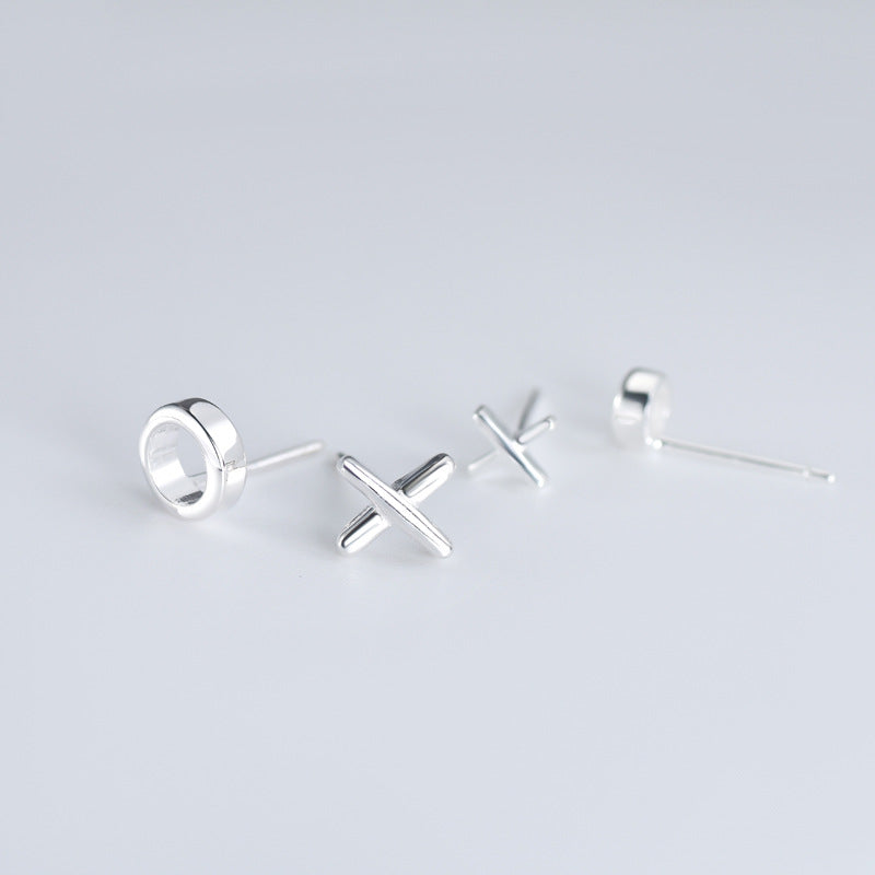 Asymmetric Letter XO Silver Stud Earrings for Women