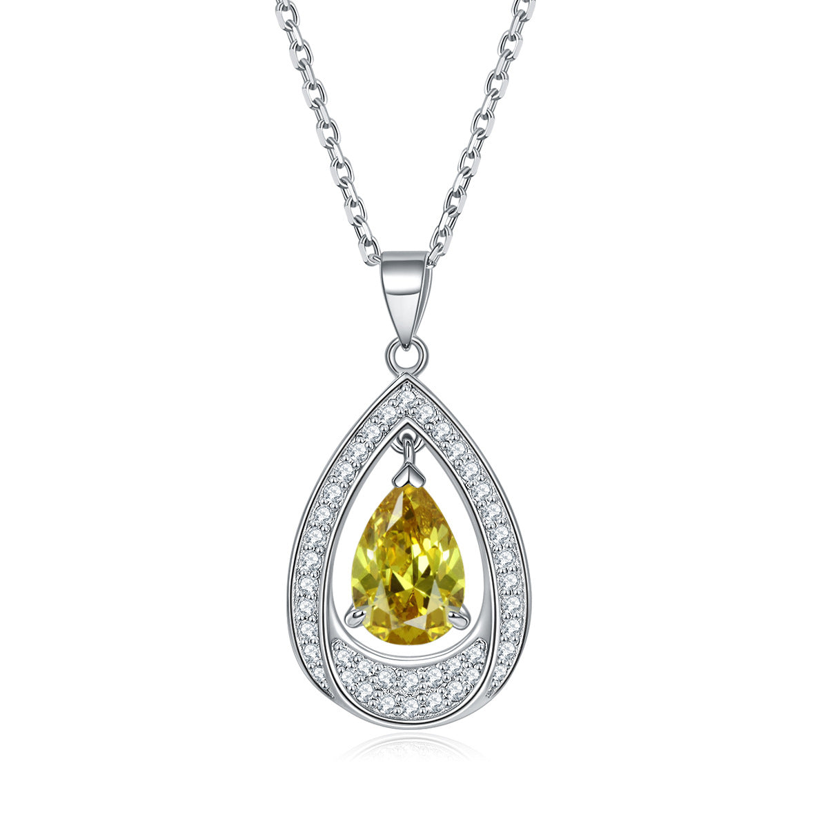 Water Drop Colourful Zircon Pendant Silver Necklace for Women