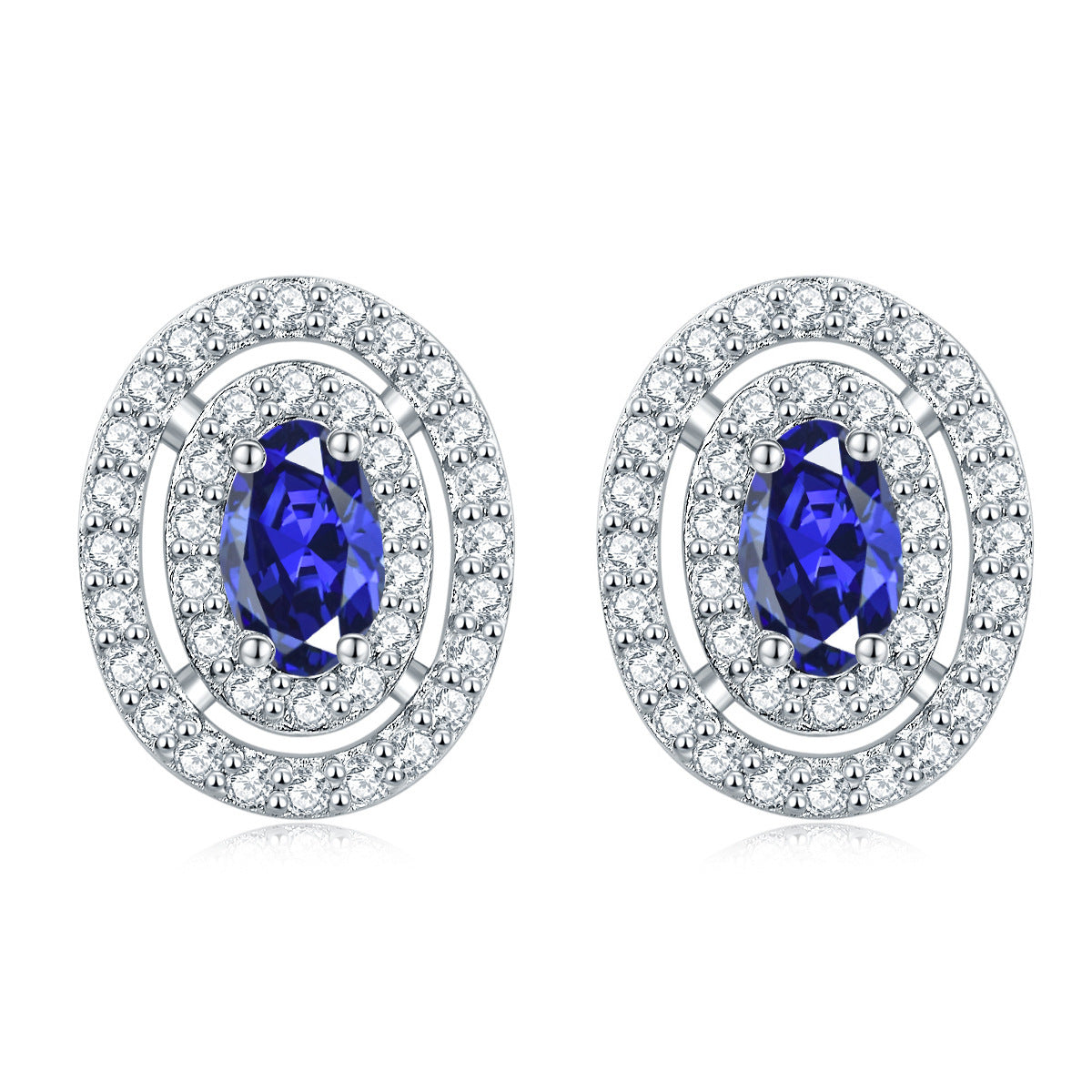 Sumptuous Oval Zircon Soleste Halo Silver Studs Earrings for Women