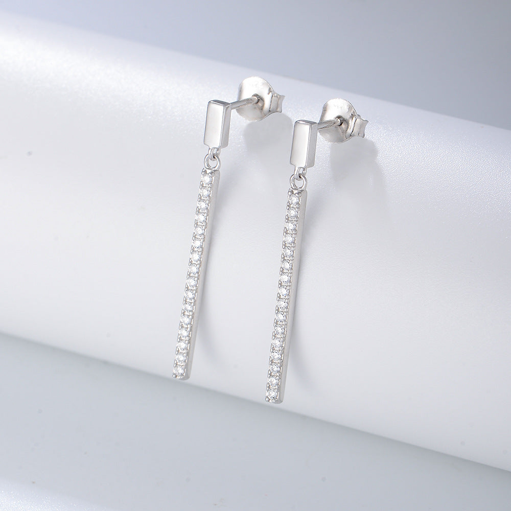 Long Single Row Zircon Silver Drop Earrings for Women