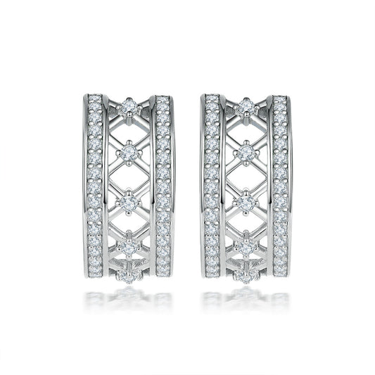 Zircon Net Half Circle Silver Studs Earrings for Women