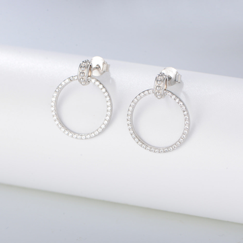 Full Zircon Hollow Circle Silver Drop Earrings for Women