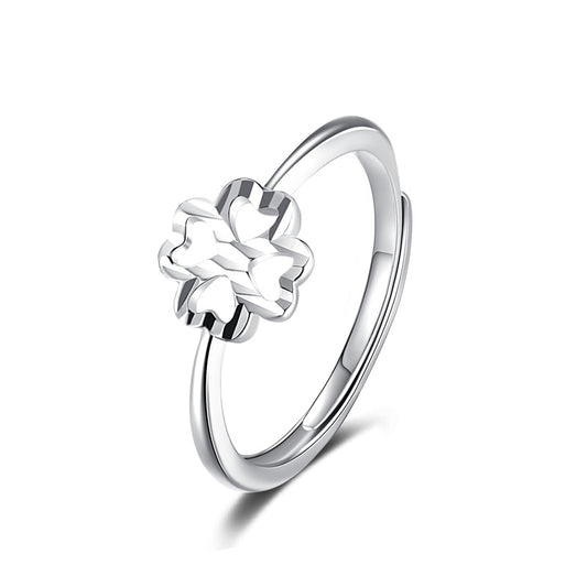 Hollow Four-leaf Lucky Grass Silver Ring for Women