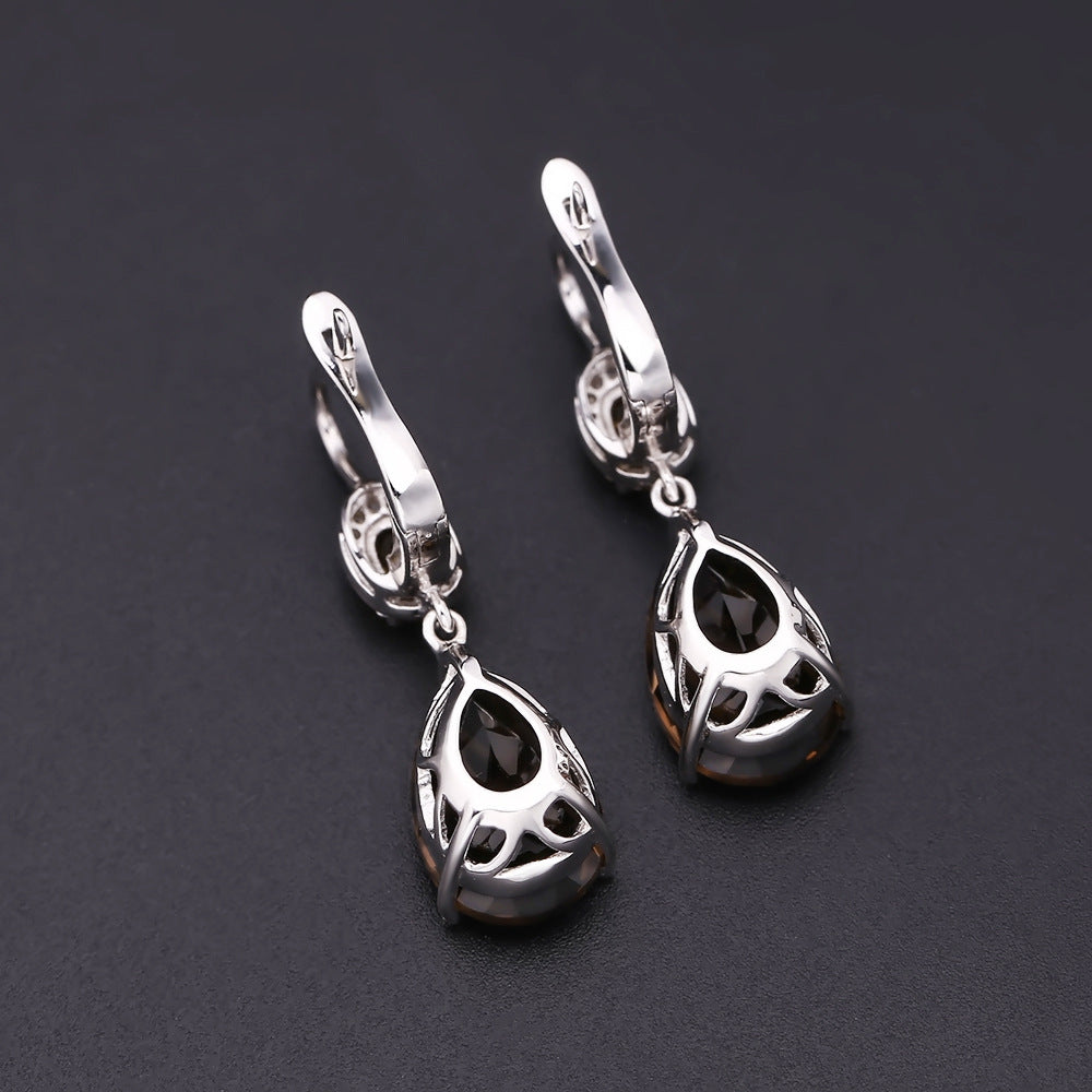 European Crystal Oval Wih Pear-shaped Silver Drop Earrings for Women