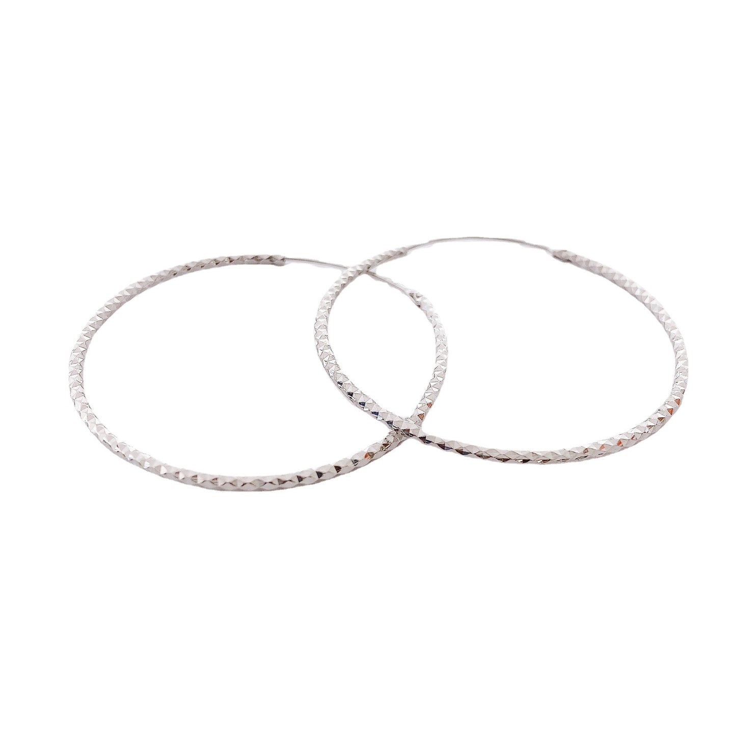 Concave-convex Rhombus Big Silver Hoop Earrings for Women