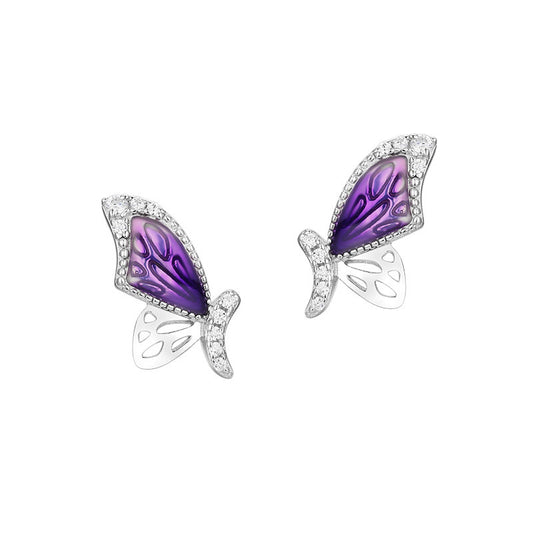 Purple Butterfly with Zircon Silver Studs Earrings for Women