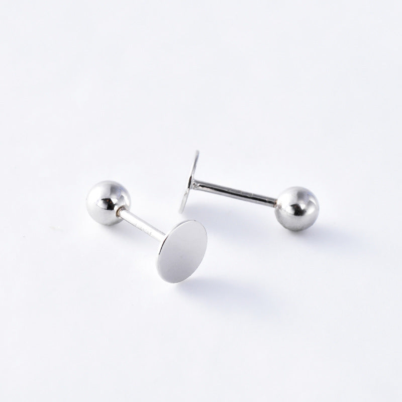 Smooth Discs with Bead Silver Stud Earrings for Women