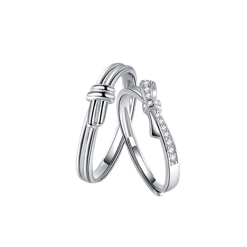 Bowknot with Zircon Silver Couple Ring for Women