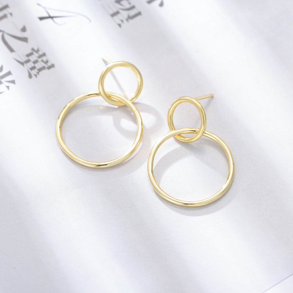 Double Circle Silver Drop Earrings for Women