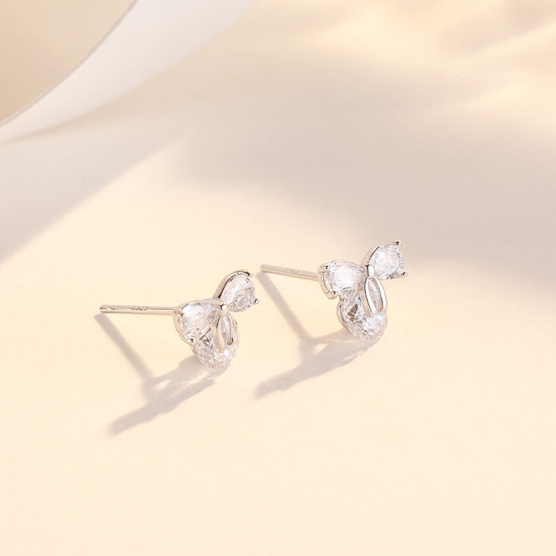 Zircon Bow with Round Zircon Silver Studs Earrings for Women