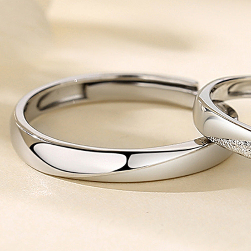 Geometric with Frosted Silver Couple Ring for Women