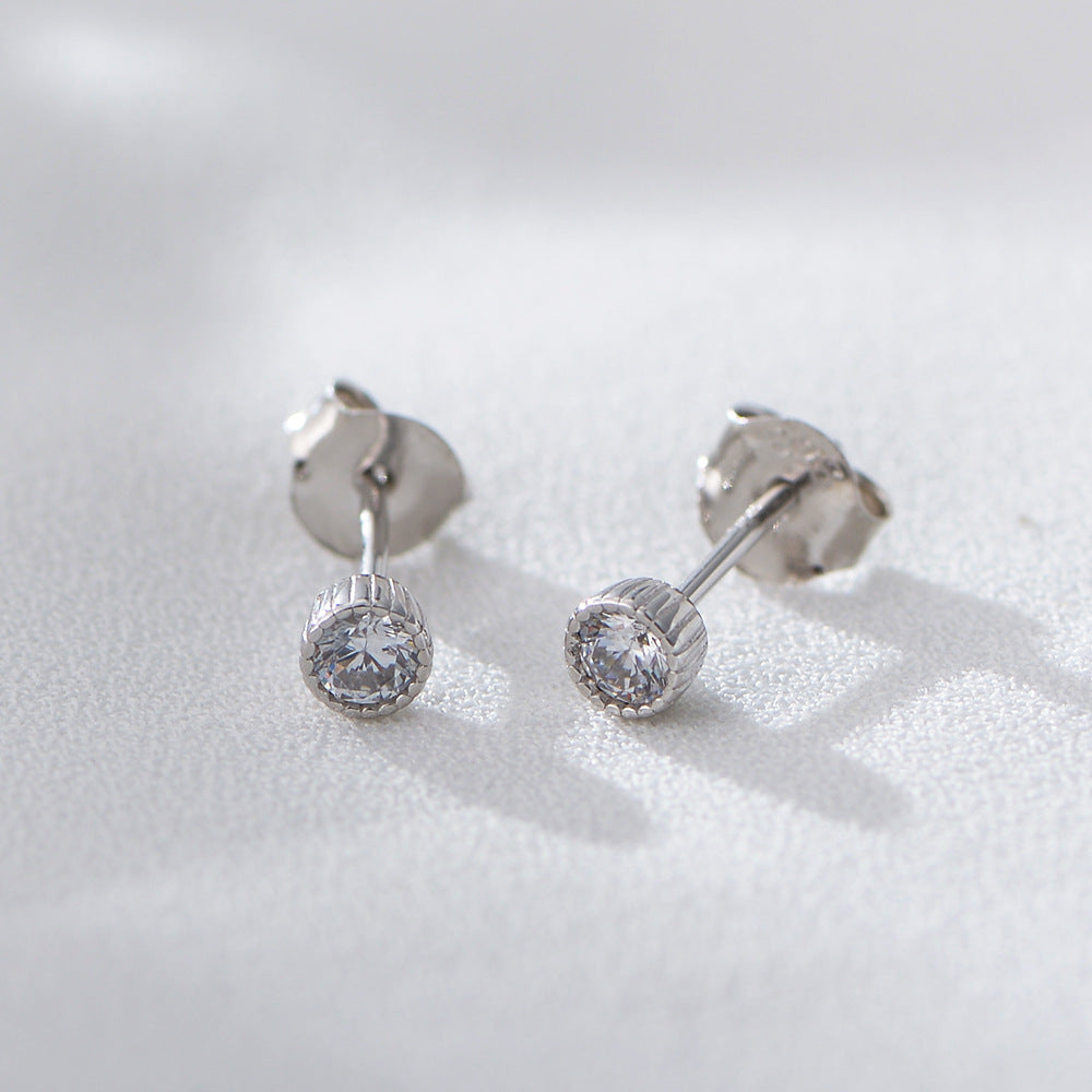 Small Round Zircon Silver Studs Earrings for Women