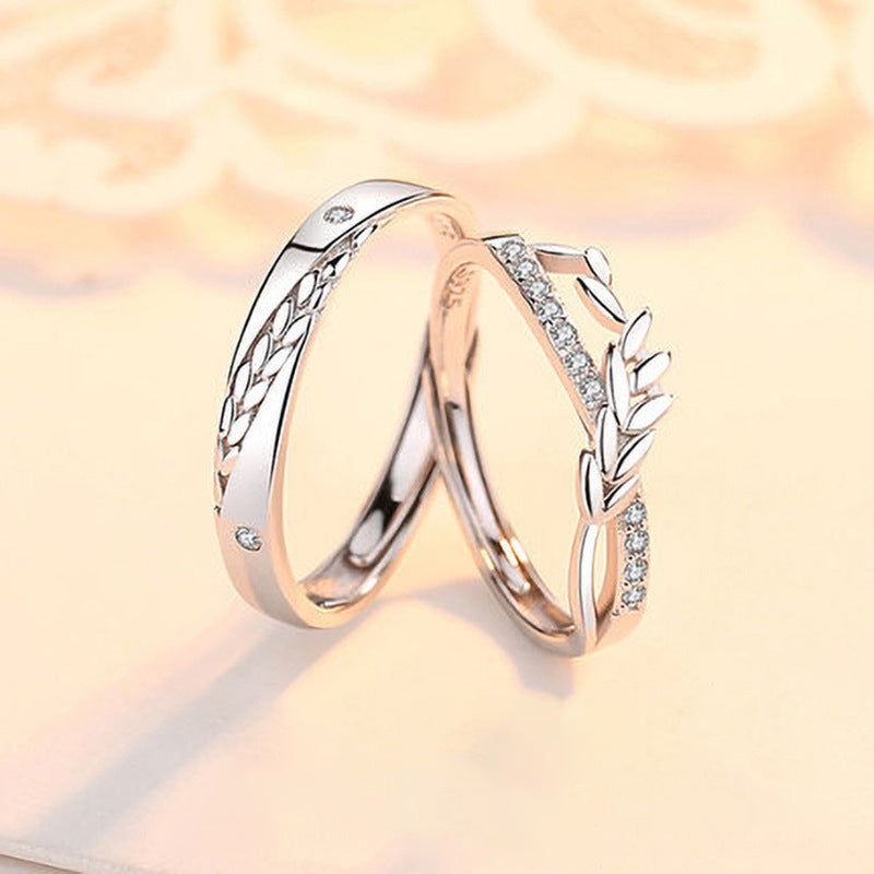 Wheat Ear Leaf Silver Couple Ring