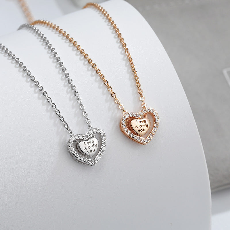 Zircon Heart with Letter Pendant Silver Necklace for Women