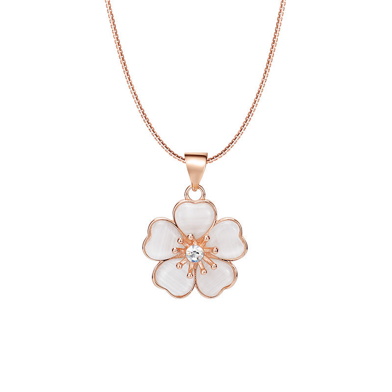 Mother of Pearl Petals Flower Pendant Silver Necklace for Women