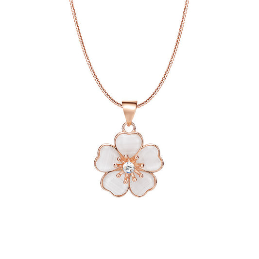 Mother of Pearl Petals Flower Pendant Silver Necklace for Women