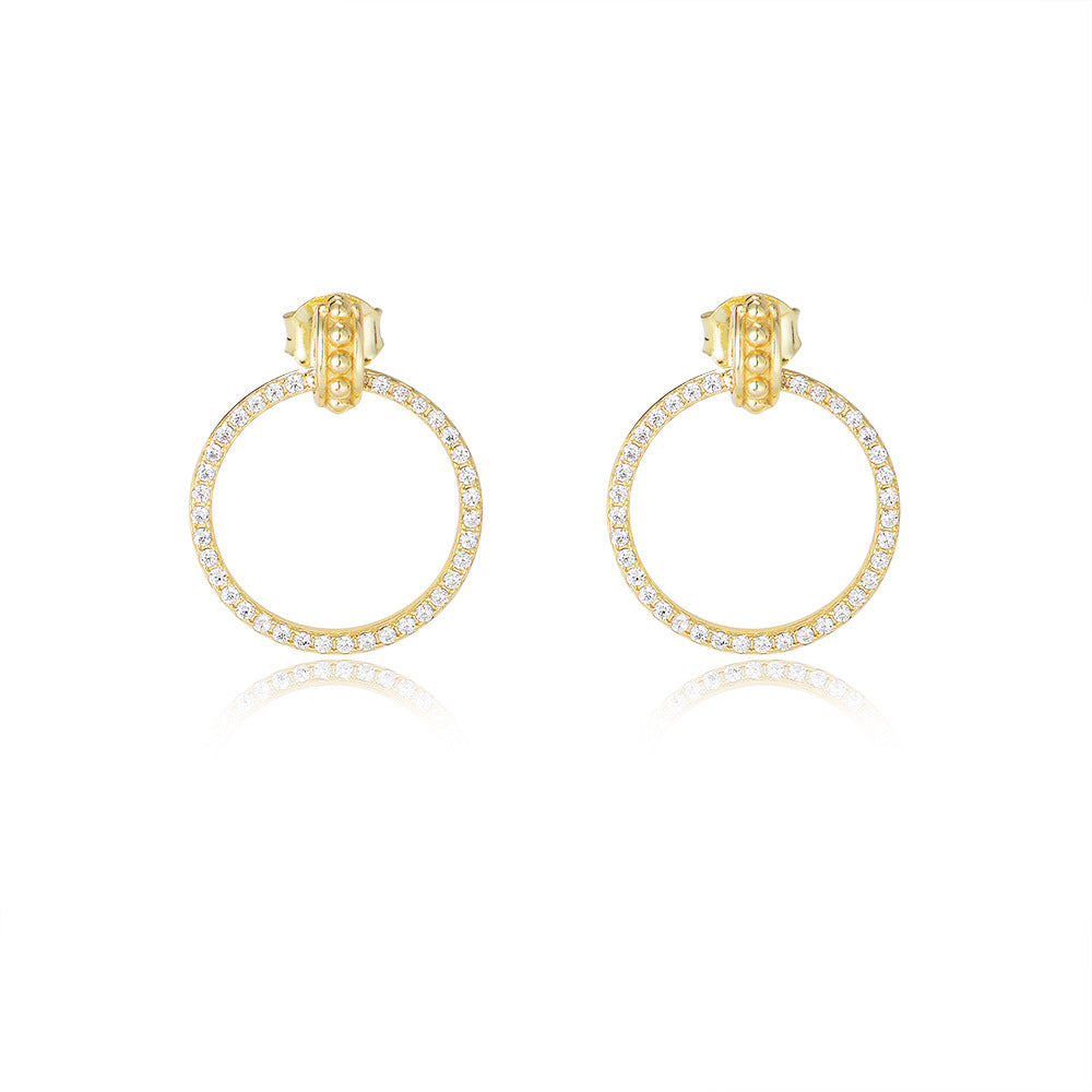 Full Zircon Hollow Circle Silver Drop Earrings for Women