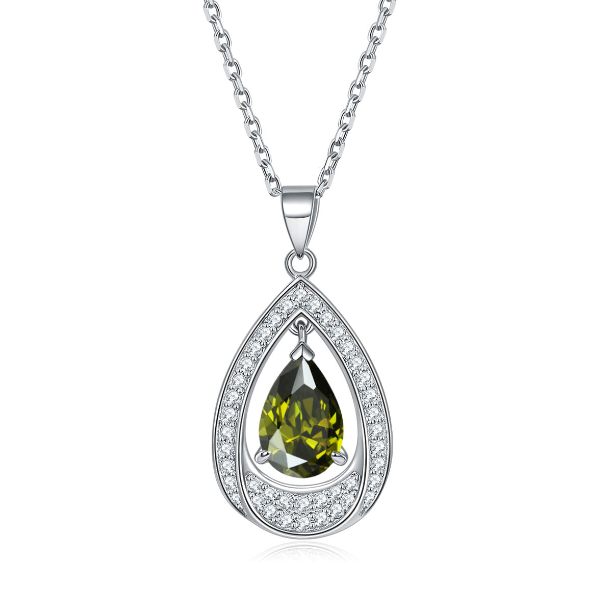 Water Drop Colourful Zircon Pendant Silver Necklace for Women