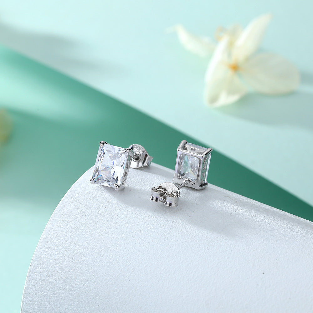 Rectangle Zircon Silver Studs Earrings for Women