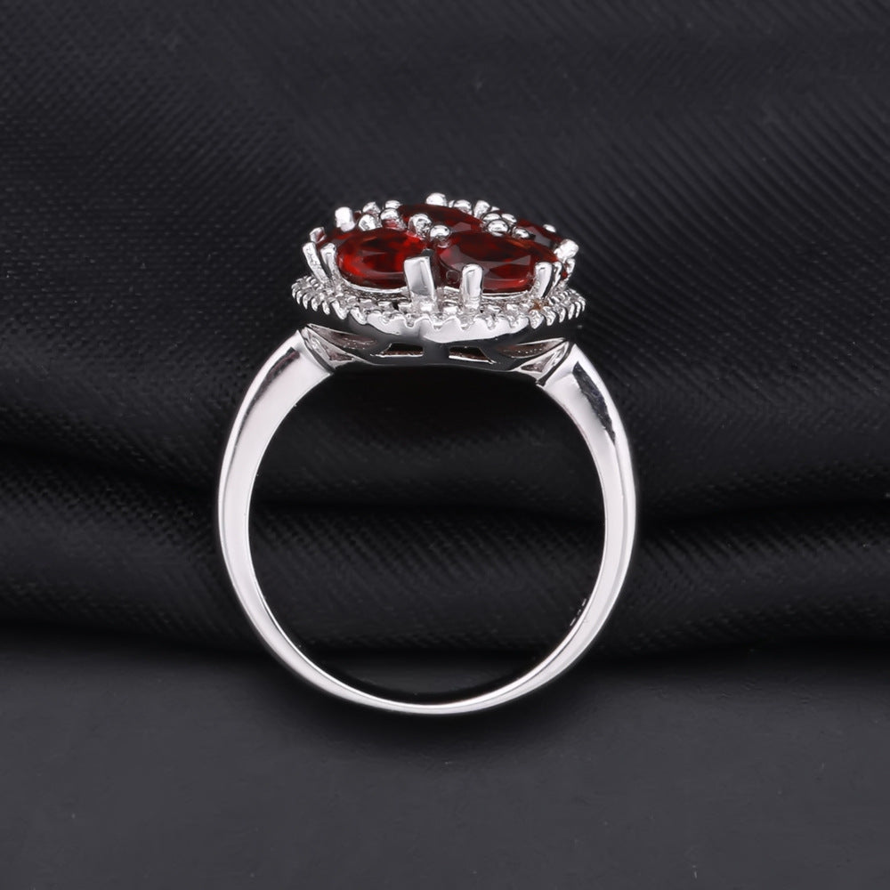 Fashion Luxury Group Inlaid Natural Gemstones Oval Shape Silver Ring for Women