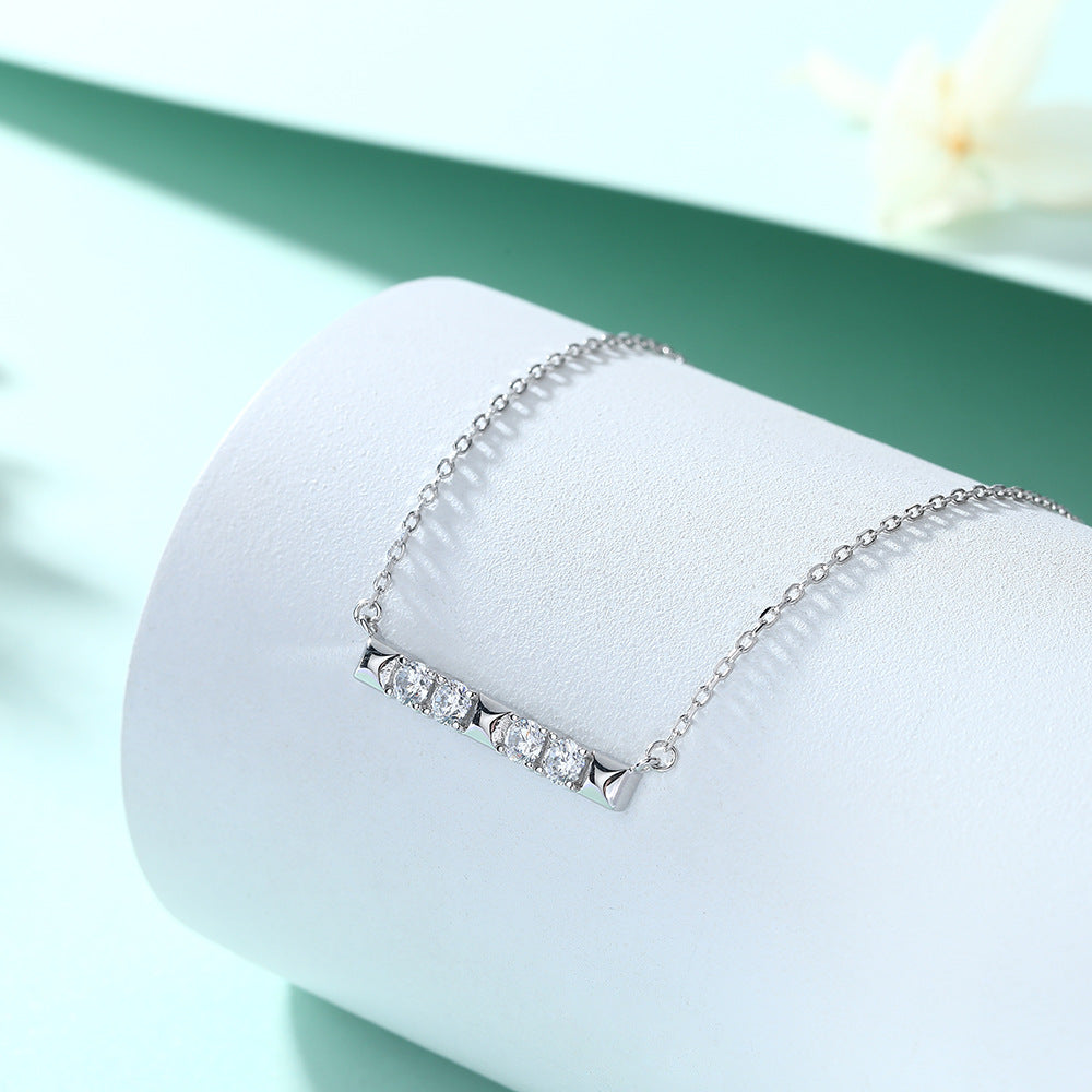 Zircon Long Strip Pendant Silver Necklace for Women