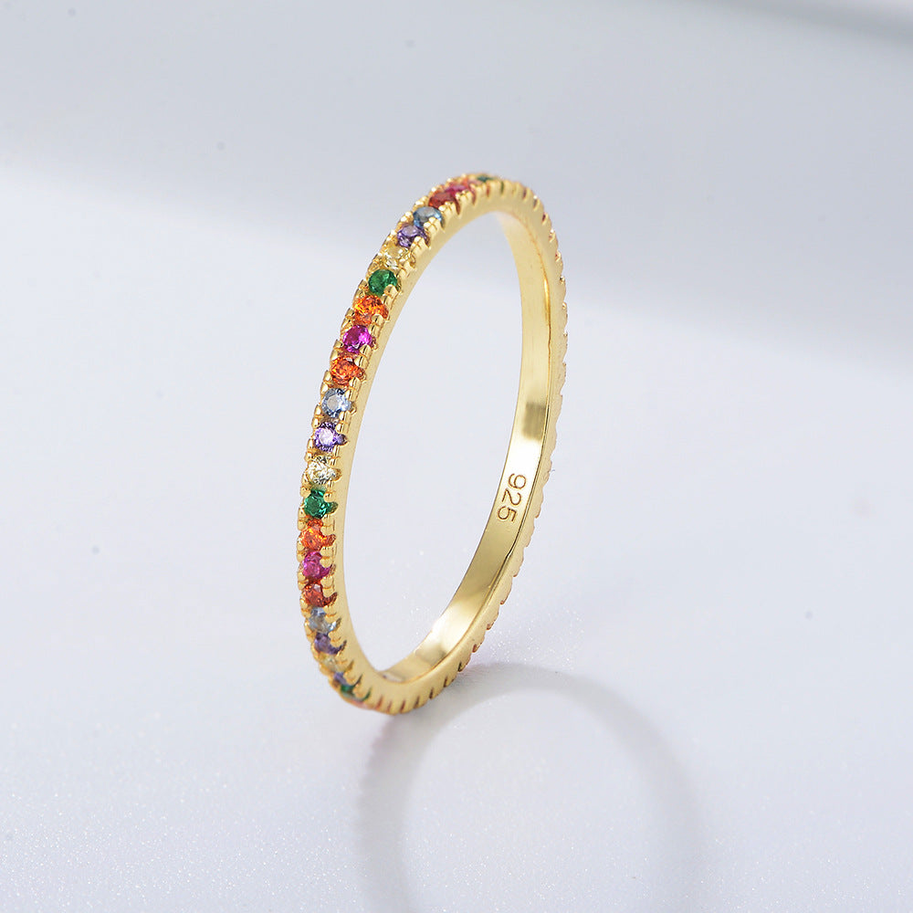 Colourful Stones Fashion Temperament Sterling Silver Ring for Women