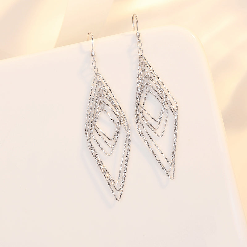 Hollow Six Rhombus Silver Earrings for Women