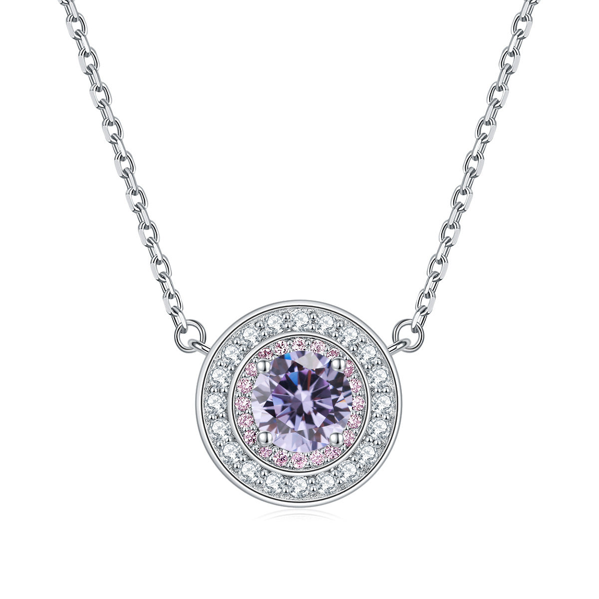 Colourful Round Zircon Soleste Halo Pendant Silver Necklace for Women