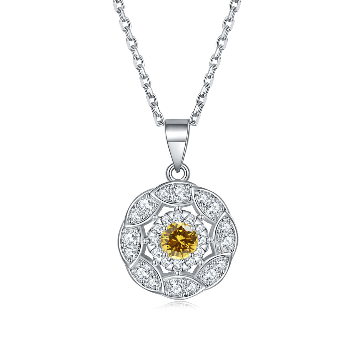 Petals Circle with Colourful Round Zircon Pendant Silver Necklace for Women