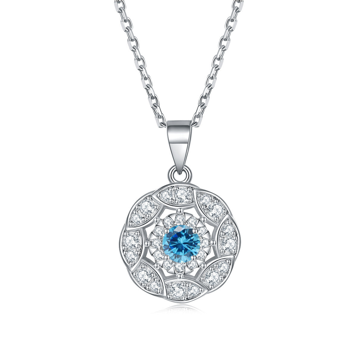 Petals Circle with Colourful Round Zircon Pendant Silver Necklace for Women