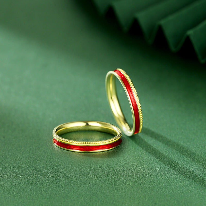 Red Colour Silver Ring