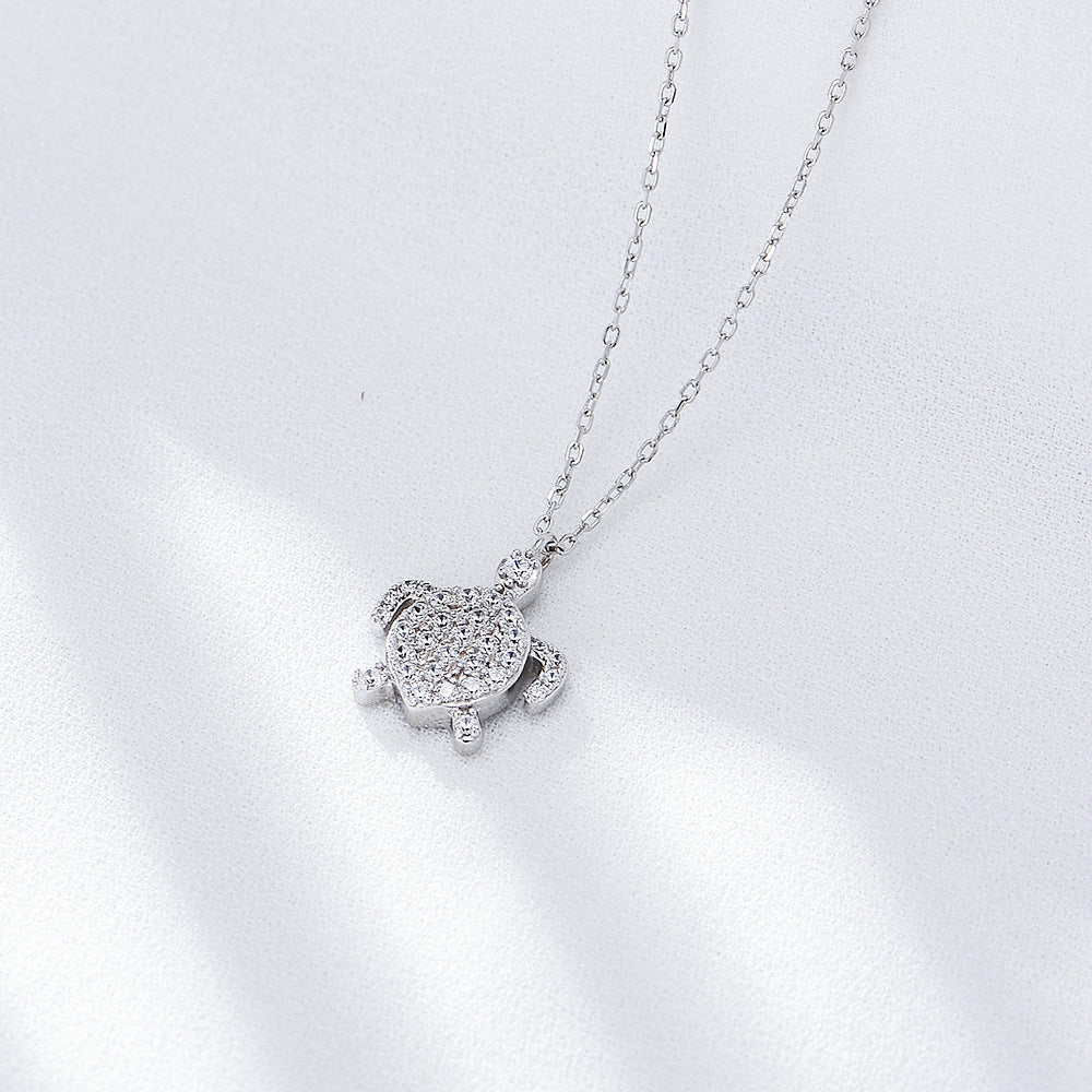 White Zircon Turtle Pendant Sterling Silver Collarbone Necklace for Women