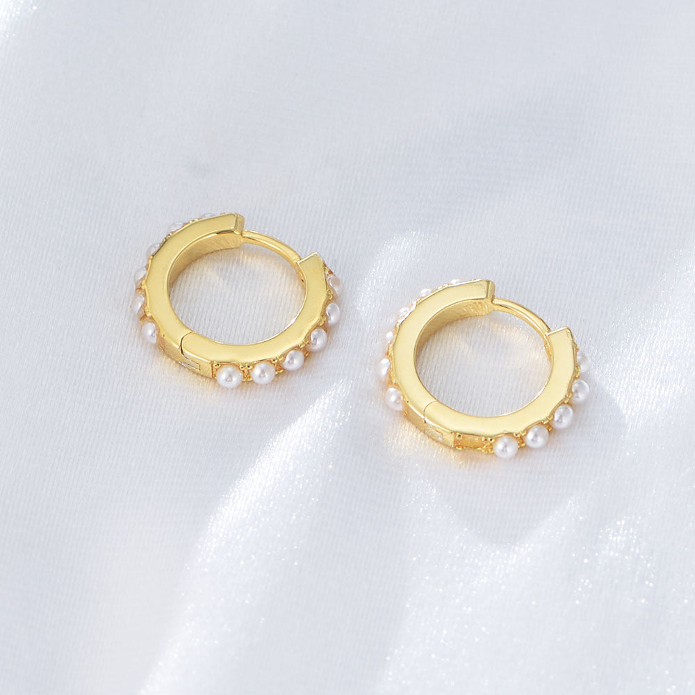 Circle Pearl Silver Hoop Earrings for Women