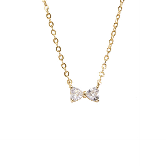 Mini Zircon Bow Pendant Silver Necklace for Women